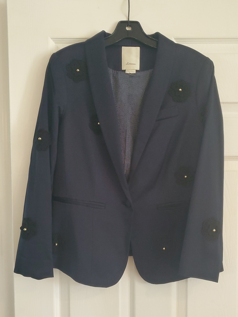 Navy Floral-Embellished Blazer